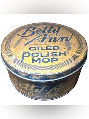 Vintage Betty Ann Oiled Polish Mop Tin Kress Store Advertising Black Gold  Decor